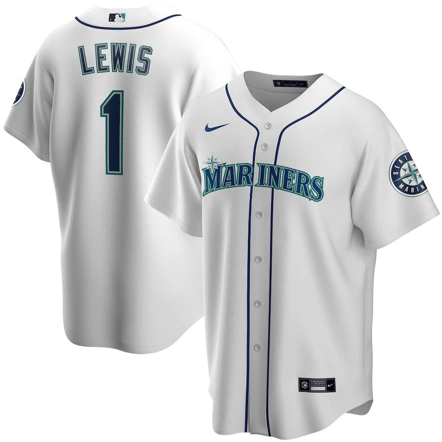 Mens Seattle Mariners 1 Kyle Lewis Nike White Replica Player Name MLB Jerseys